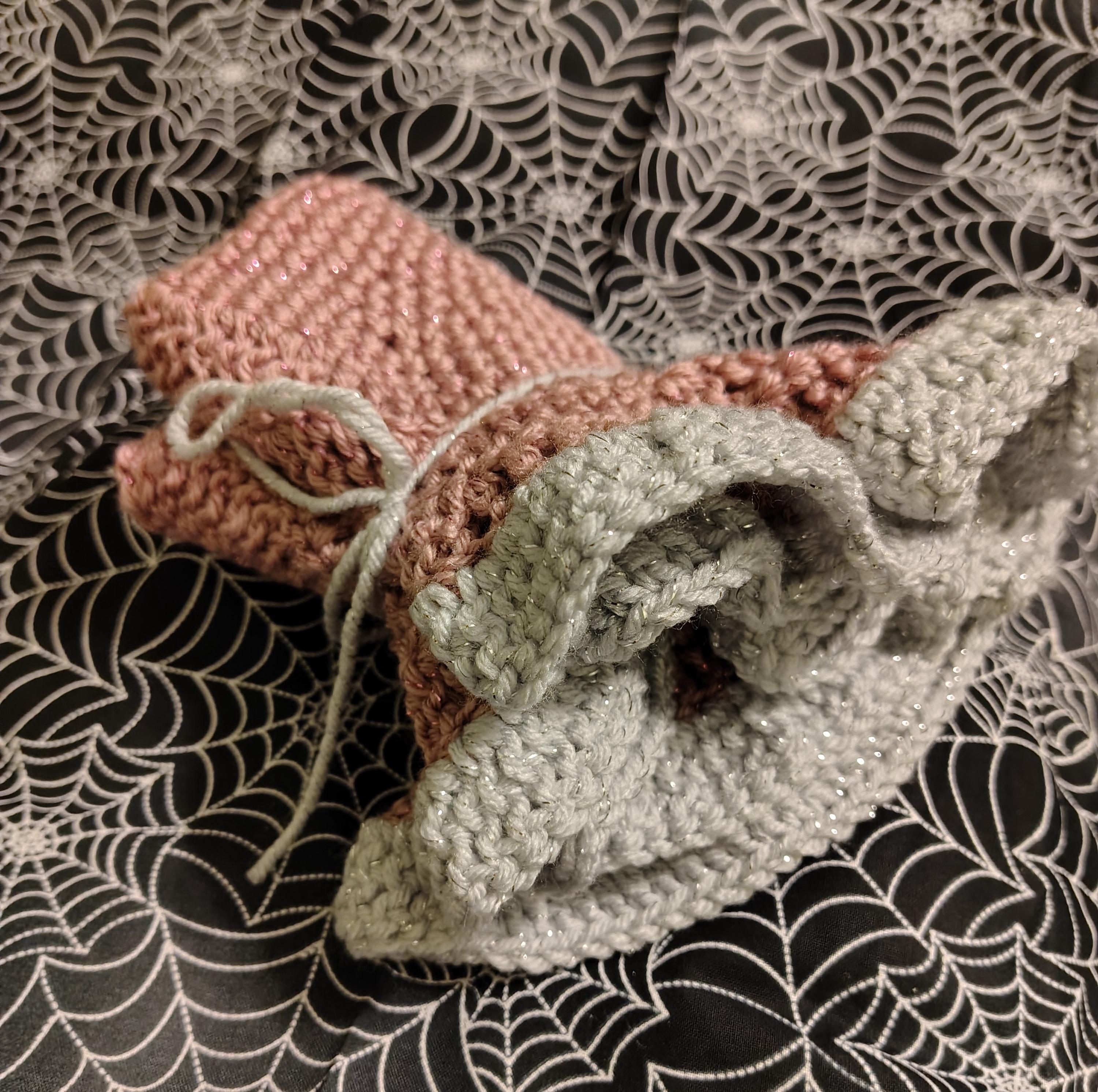 Handmade Crochet Altar Cloth | Witchcraft Decor | Pagan Wiccan Altar Accessory | Pink & Silver - Thumbnail 5