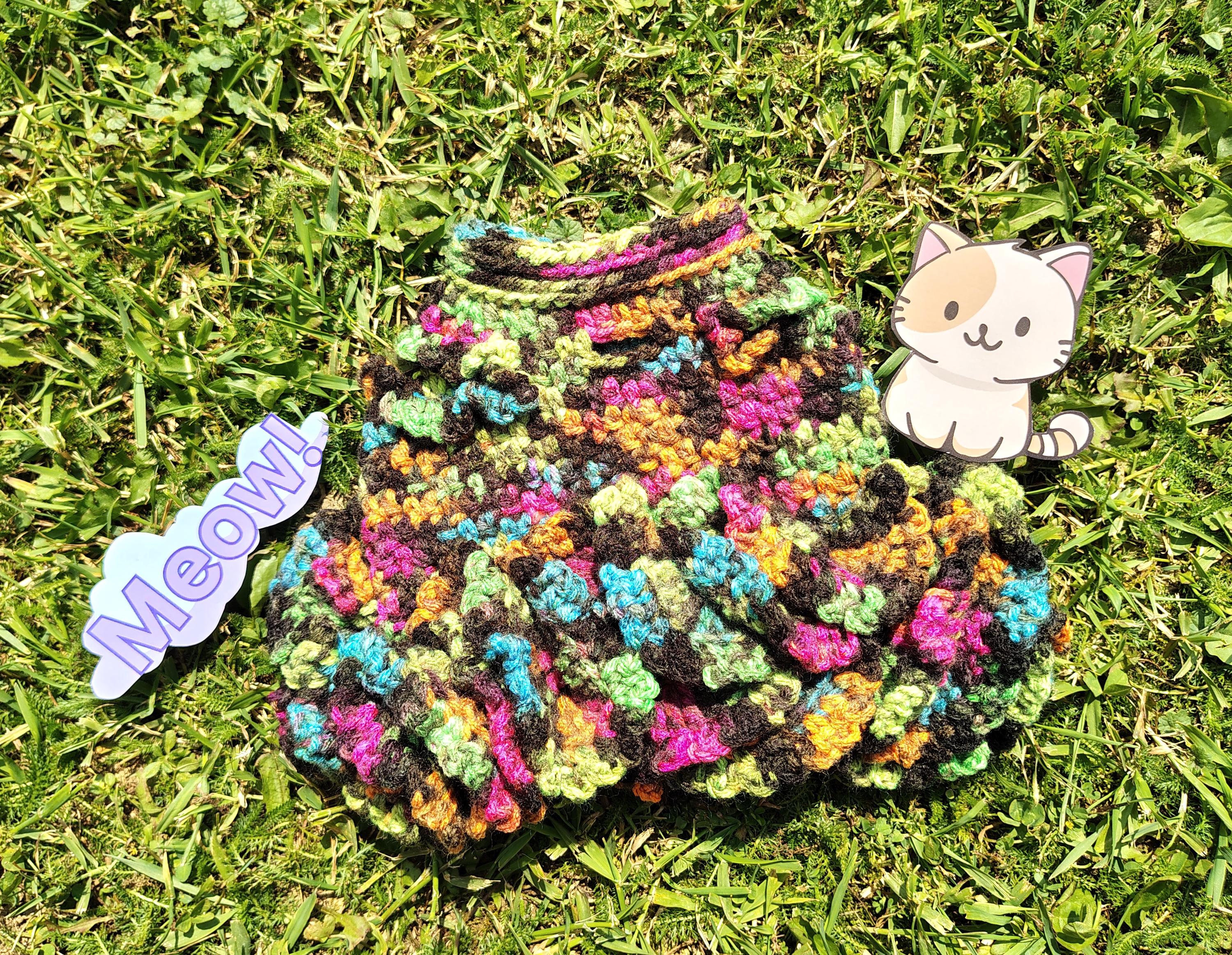 XS Dog Sweater Dress, Pet Clothes, Gift Idea for Dog Owner, Colorful Camo Ruffled Dog Outfit, Full Skirt Crochet Pet Dress - Thumbnail 2