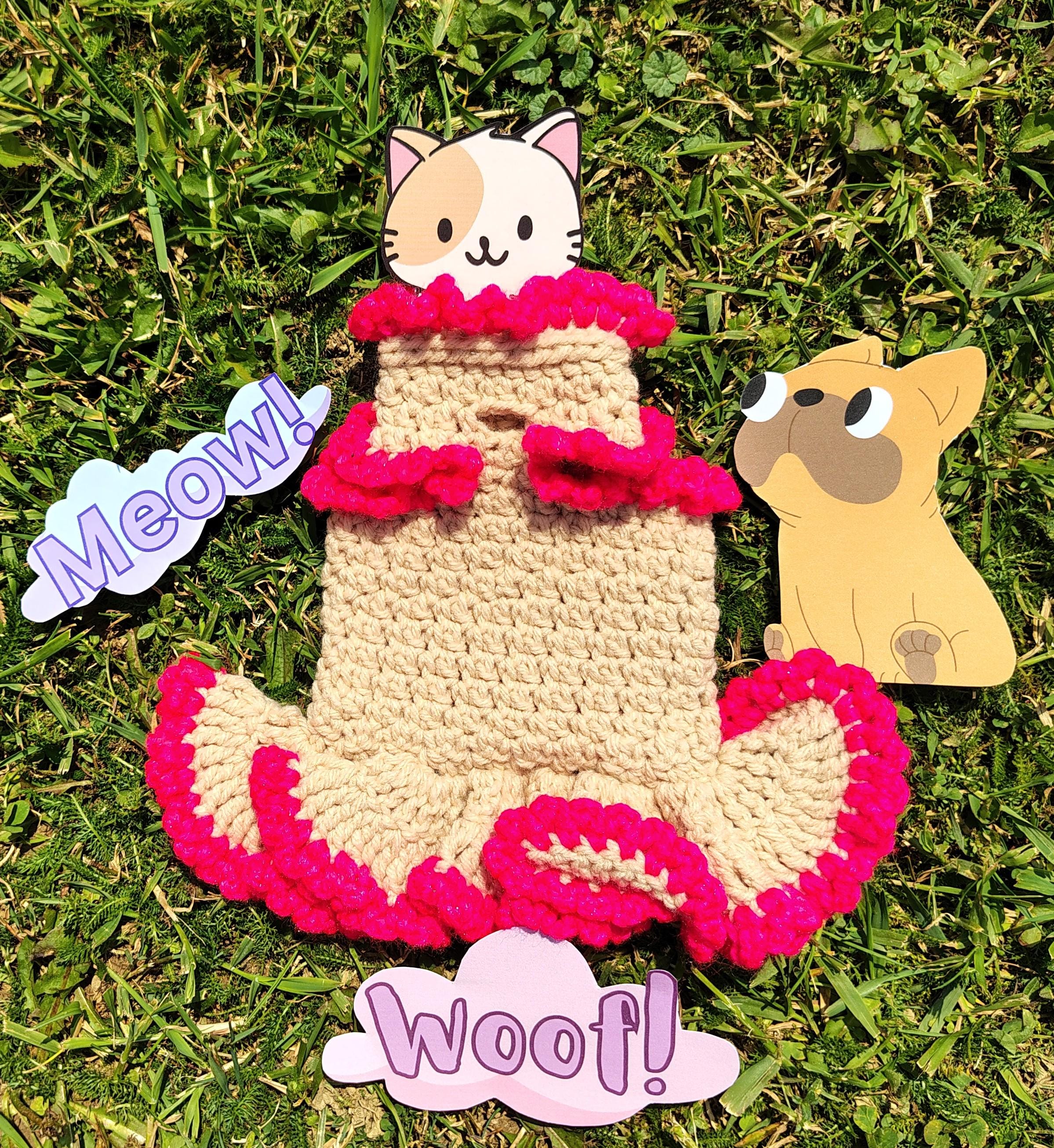Dog Sweater, Cute Pet Clothes, Dog Boutique Dress, Crochet Pet Outfit, Tan & Pink Dog Sweater, Cat Sweater
