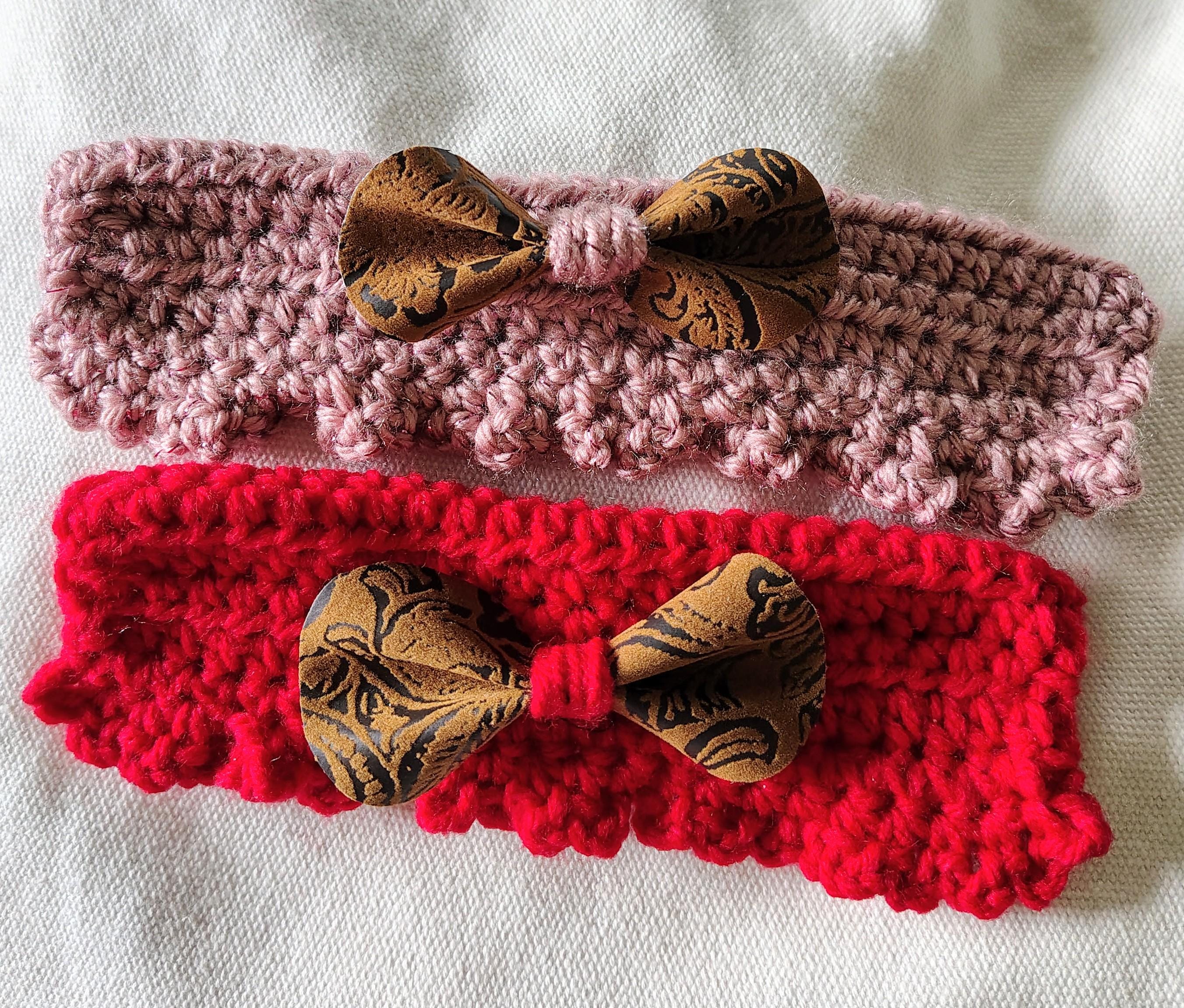 Dog Collar Accessory, Collar Push Through Decorative Accessory for Pet, Dog Bow Tie, Hand Corcheted Pet Collar Addon, Red and Pink Bows - Thumbnail 3