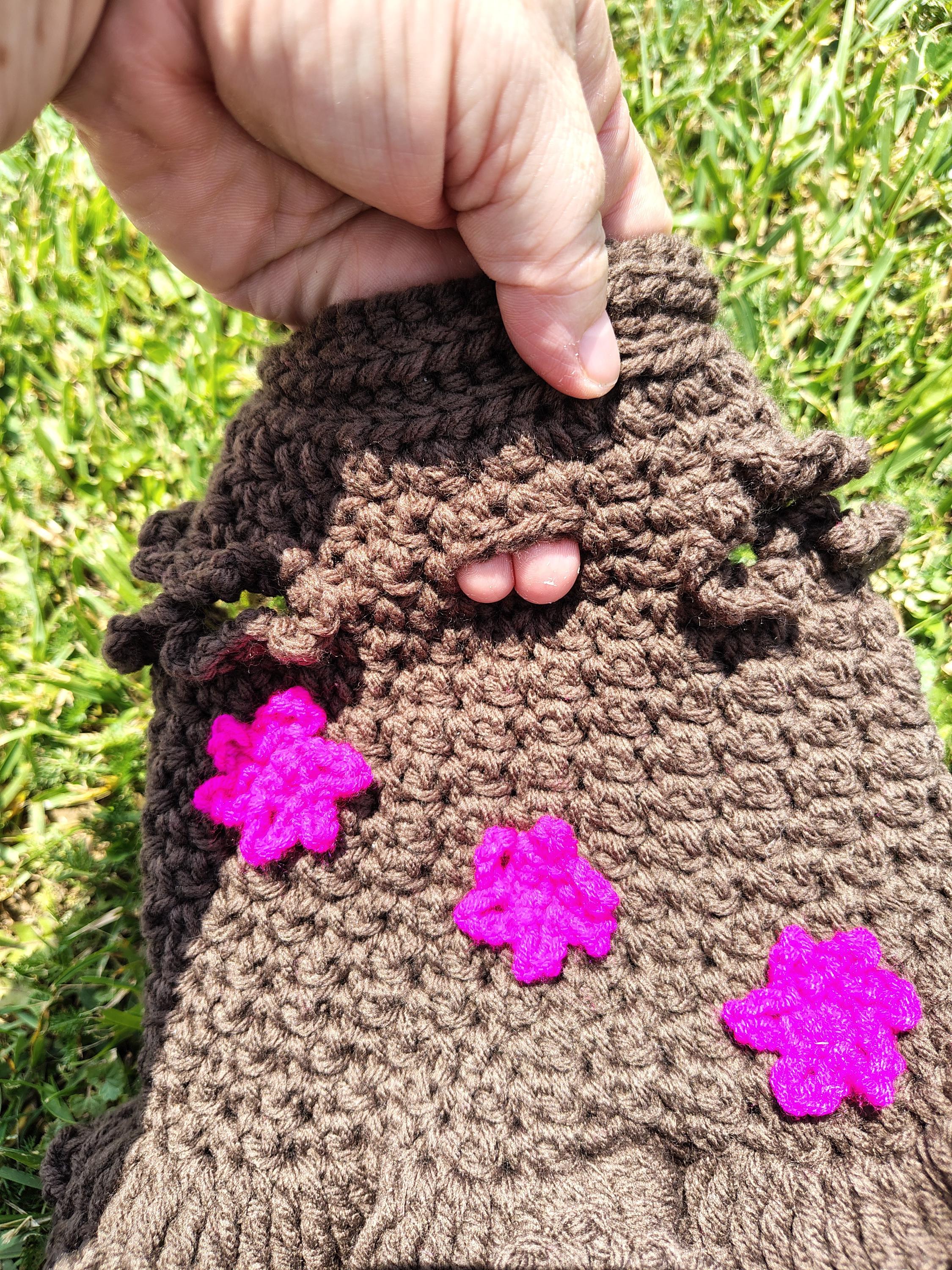 XXS Pet Sweater, Crochet Dog Dress, Pet Lover Gifts, New Dog Mom Gift Idea, Floral Dog Dress, Brown and Pink Pet Dress, Flower Dog Dress - Thumbnail 5
