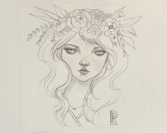 Girl #3 of "Girls with Flowers in their Hair Series", Original Illustrations by Rosanna Pereyra