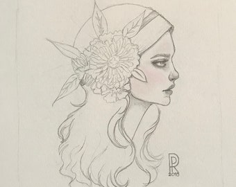 Girl #4 of "Girls with Flowers in their Hair Series", Original Illustrations by Rosanna Pereyra