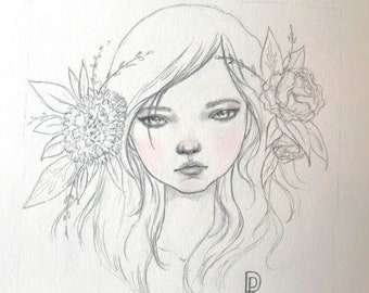 Girl #2 of "Girls with Flowers in their Hair Series", Original Illustrations by Rosanna Pereyra