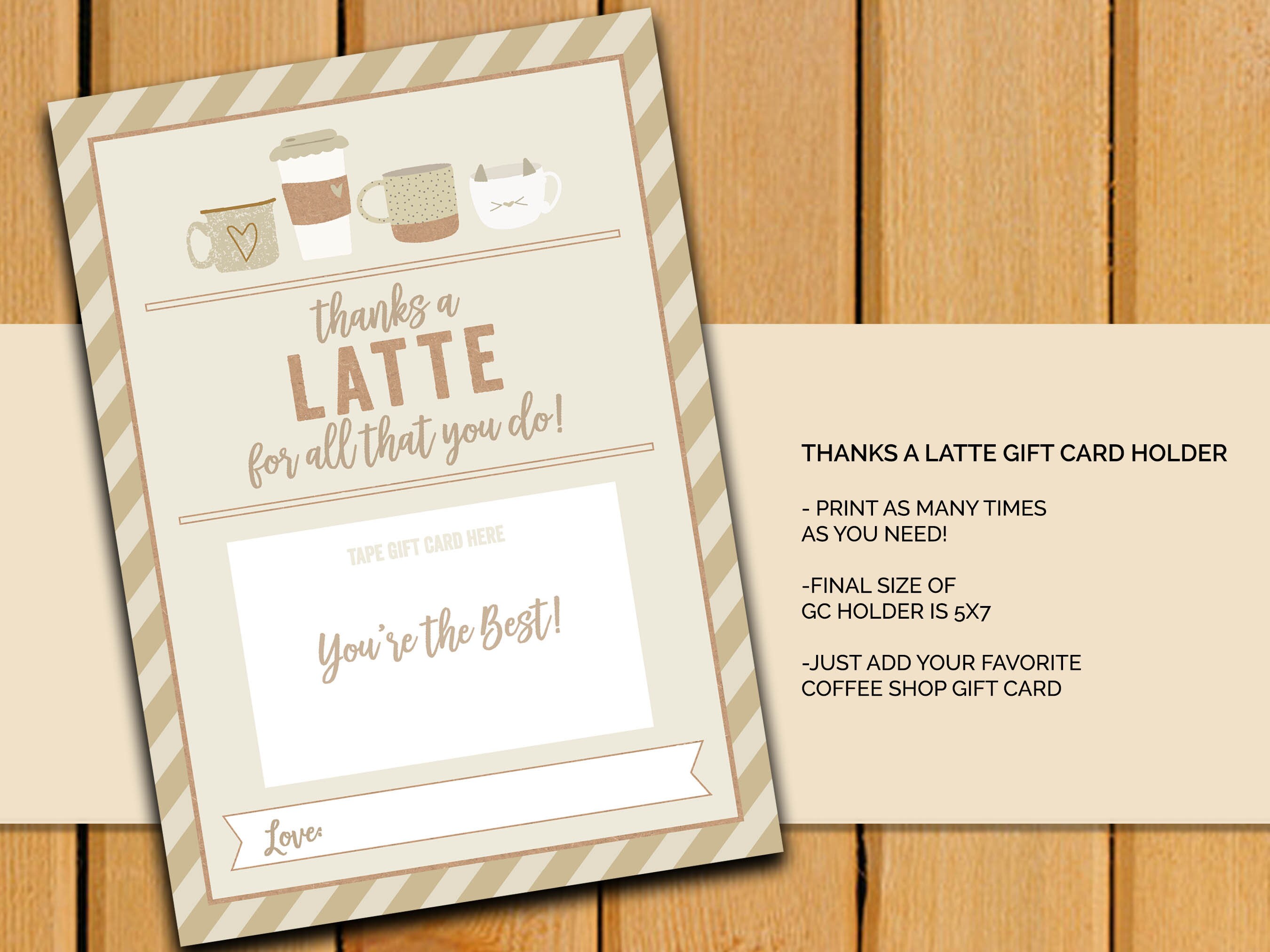 Teacher Appreciation Gift Card Holder - Thanks a Latte GC Holder ...