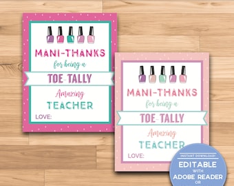 Mani/Pedi or Spa Teacher Appreciation Gift Tags | Toe-Tally Amazing Goody Bag Tag for Teacher | Class Gift | PRINTABLE Tags!