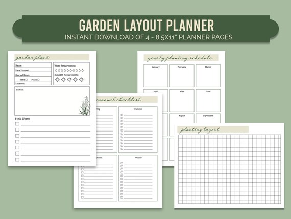Garden Planner and Layout Pages Printable 8.5x11 4pg Bundle | Etsy