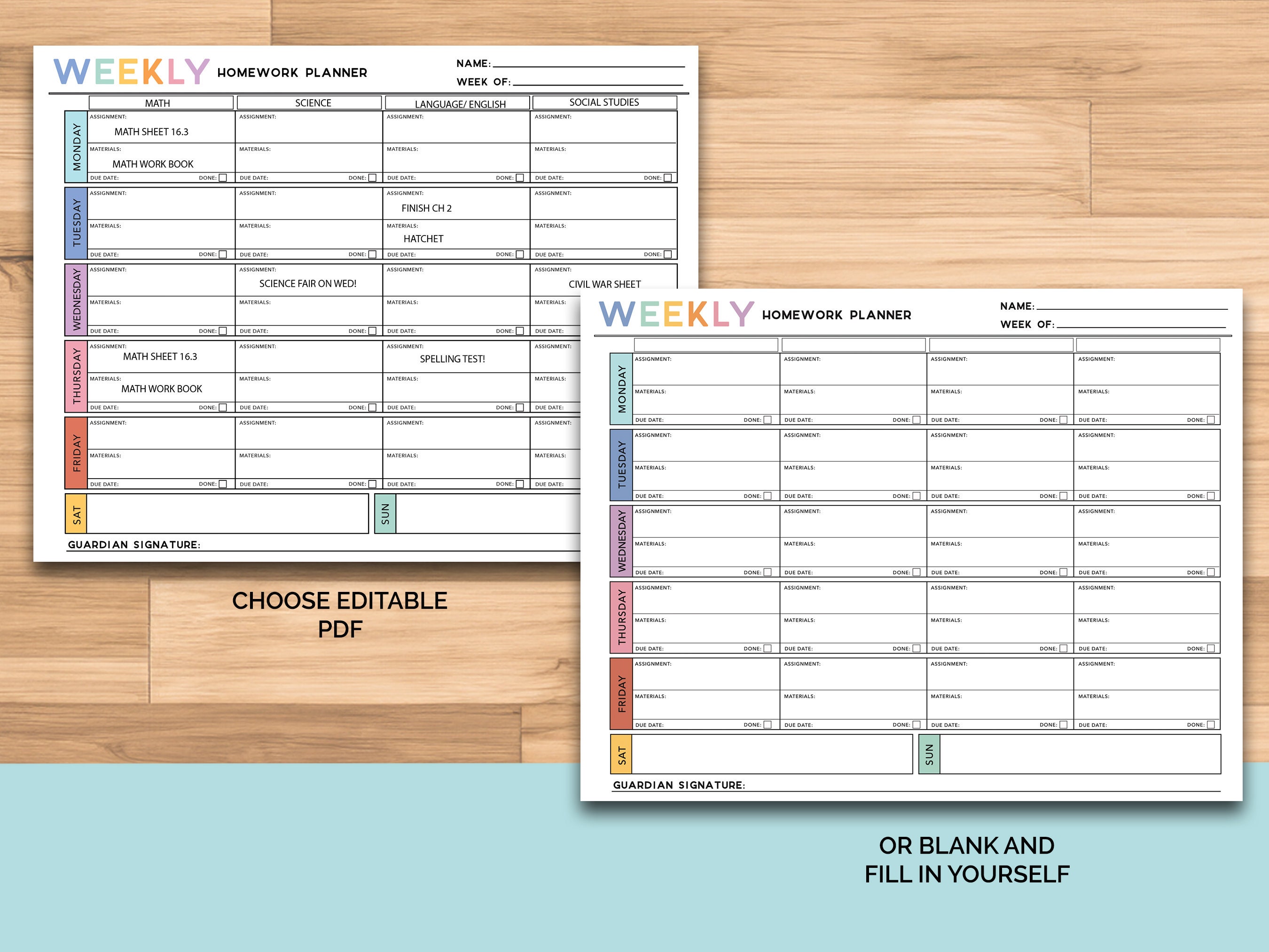 Homework Planner | Assignment Tracker | Kids School Planner | Homework ...