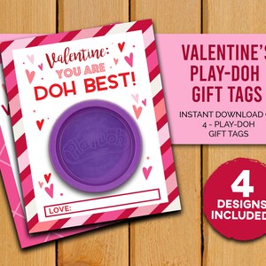 PlayDoh Valentine&#39;s Day Favor Tags - Vday Cards for Classroom Goody Bags | DOH Party Favor - Kids Valentine Day Card - 4 Designs INCLUDED!