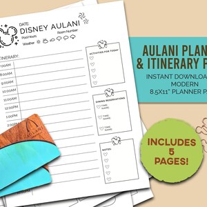 Aulani Itinerary Planner Pages - Disney Aulani Hawaii Vacation Planning Pages - 5 Pgs Total - 8.5x11 INSTANT Download