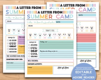 Letters from Summer Camp, Camp Letter Template, Kids Summer Camp Stationery, Fill In the Blanks Letter, Snail Mail Letter, Boys & Girls