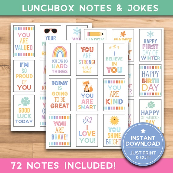 Lunch Box Notes - 72 Notes, Jokes & "Did You Know" Facts for Lunchbox - Back to School Kids, Boys, Girls - 8.5x11 - Positive Affirmations
