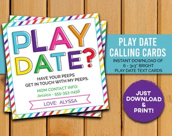 Kids Summer Play Date Cards, Kids Calling Cards, End of School Year Contact Card, Keep In Touch Card, Kids Business Card