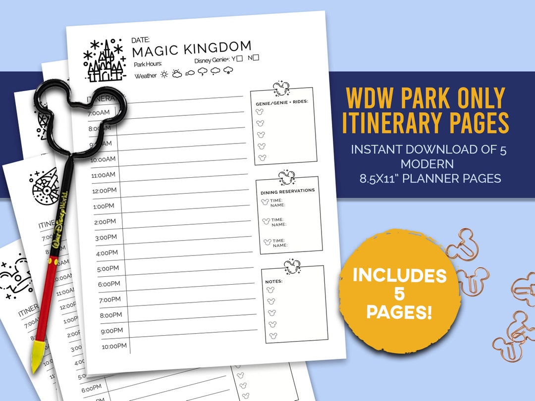 WDW Travel Planner Parks ONLY Printable PDF Itinerary Walt Disney World Travel Pages Journal - Etsy