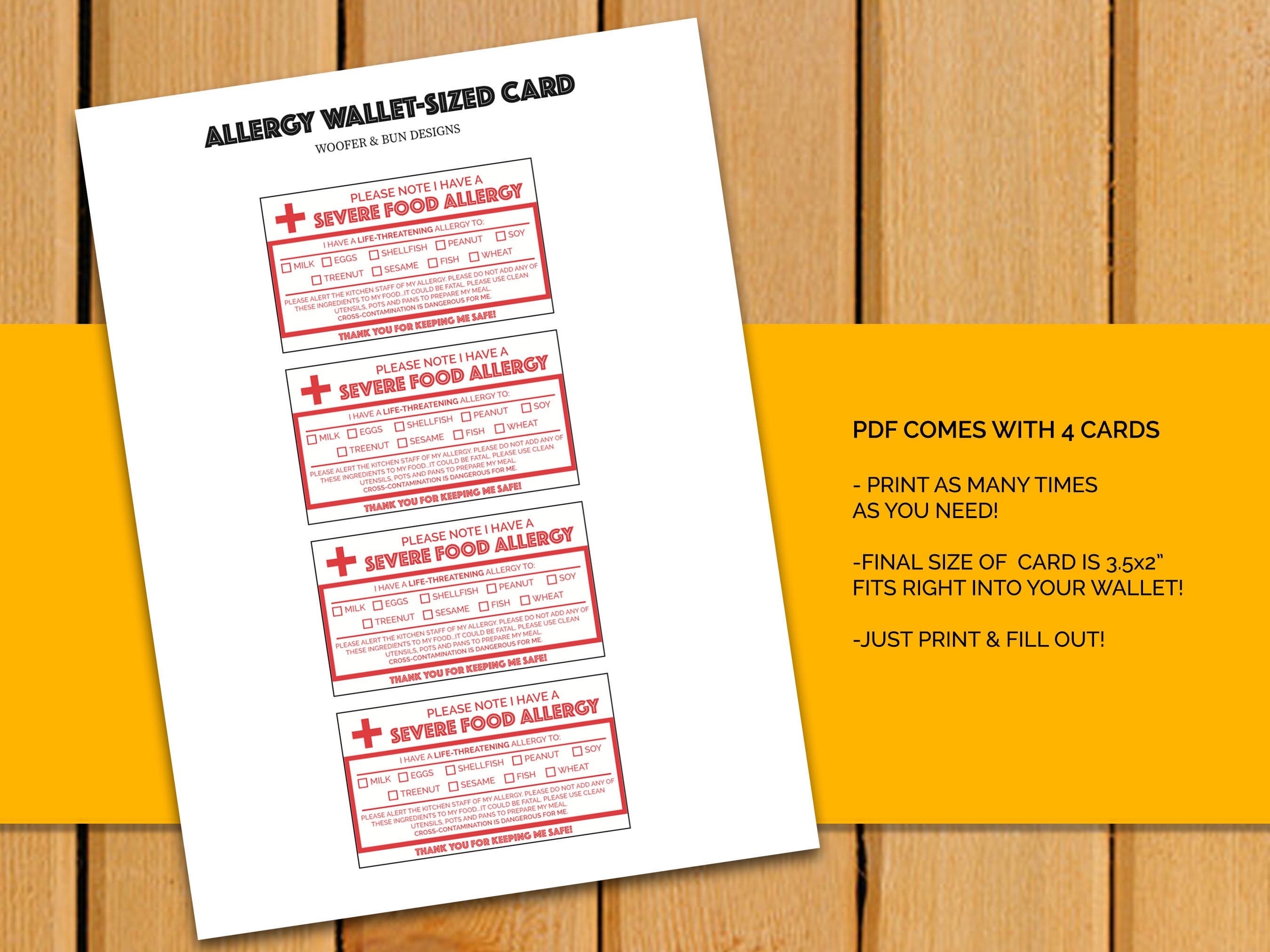 Food Allergy Card - TOP 9 - PRINTABLE - Food Allergens for Child and ...