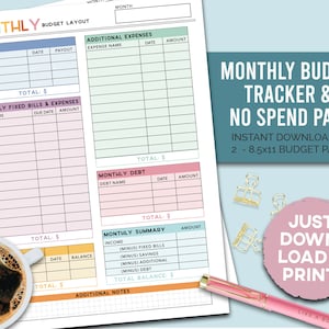 Monatlicher Gehaltsscheck Budget Tracker und No Spend Challenge BUNDLE - 2x8,5x11 Pgs - Zwei-Wochen-Budgetplaner - Bearbeitbar - Monatlicher Ausgaben-Tracker
