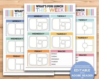 Modelli per Bento Box Lunch - 5 layout inclusi! - Organizzatore Yumbox, Bentgo, Munchkin per bambini, preadolescenti e adolescenti - 8,5x11 moderno stampabile