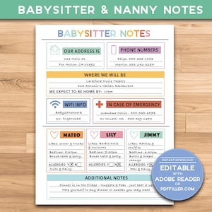 Babysitter BUNDLE Notes | Nanny Notes | Caregiver Printable - 8.5x11 - 1, 2, 3 Kid Options - Now With BABY ROUTINE & Individual Kid Pages