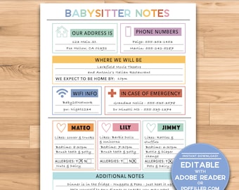 Babysitter BUNDLE Notes | Nanny Notes | Caregiver Printable - 8.5x11 - 1, 2, 3 Kid Options - Now With BABY ROUTINE & Individual Kid Pages