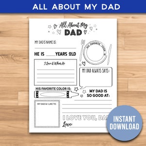 All About DAD | Fathers Day Printable| Fathers Day Gift| Fill-In-The-Blank | INSTANT Download