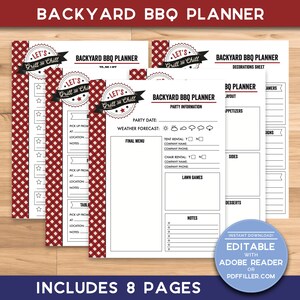 Backyard BBQ PRINTABLE Party Planner - Instant Download - Summer, Father&#39;s Day, Memorial Day, 4th of July Notes - 8.5x11&quot;