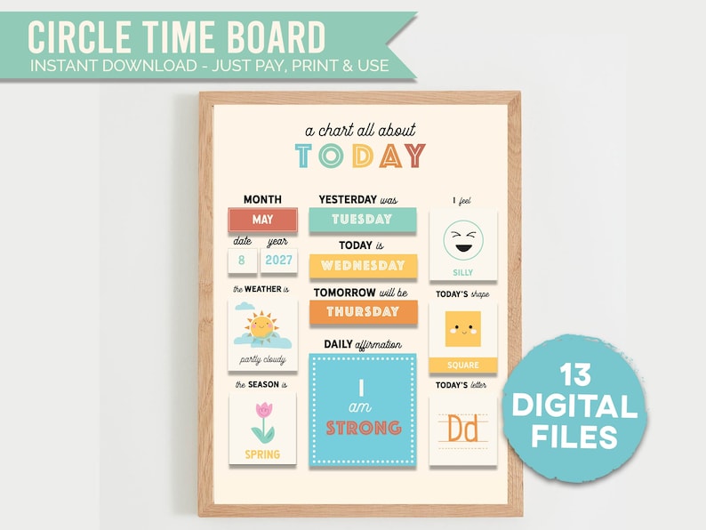 Circle Time Morning Board Printable Homeschool Calendar Instant Digital Download Morning Board AM Routine image 1