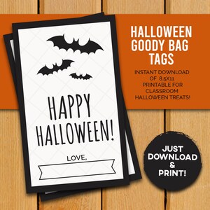 Happy Halloween Goody Bag Tag - Classroom Favor - Kids Party Tag for Treats - Spooky Bats- October Halloween Tag - 2.2x3&quot;