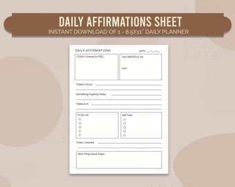 Daily Affirmations 8.5x11 Printable PDF