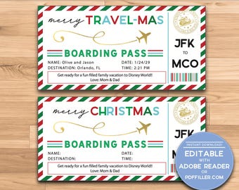 Editable Boarding Pass Template, Fake Plane Ticket, Christmas Gift, Surprise Trip, Plane Ticket Gift