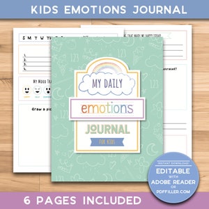 Kids/Tweens Emotions and Gratitude Journal - 8.5x11 - INSTANT Download - Feelings Printable Note Pages - 6 Pages