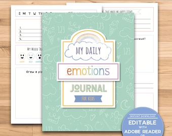 Kids/Tweens Emotions and Gratitude Journal - 8.5x11 - INSTANT Download - Feelings Printable Note Pages - 6 Pages