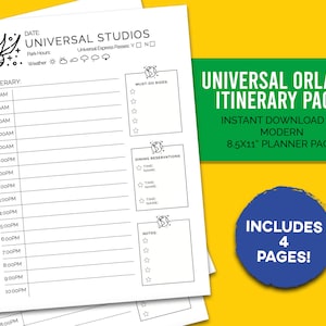 Universal Studios and Islands Of Adventure Orlando Itinerary Pages - 8.5x11 Planner Printables - PLUS! Volcano Bay!