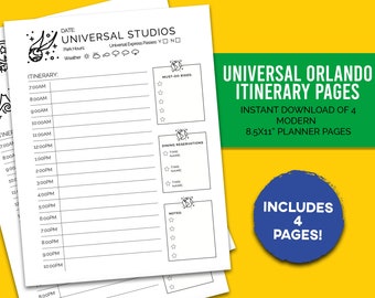 Universal Studios and Islands Of Adventure Orlando Itinerary Pages - 8.5x11 Planner Printables - PLUS! Volcano Bay!