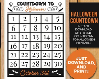 Countdown to Halloween Printable, Halloween Calendar, Kids Halloween Printable, Days Until Halloween, Halloween Advent