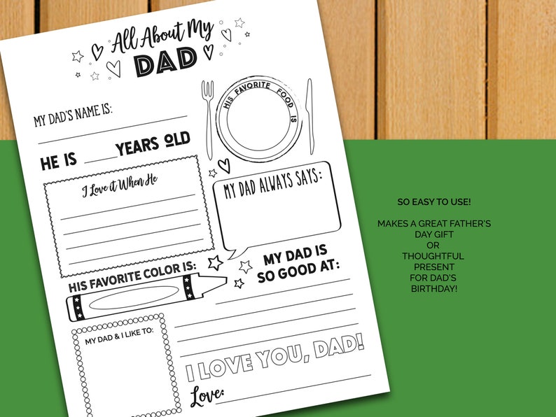 All About DAD | Fathers Day Printable| Fathers Day Gift| Fill-in-the ...