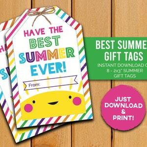 Summer Gift Tags for Class - Goody Bag End of Year Tags - Classmate/ Teacher Present tag - PRINTABLE 2x3&quot; Tag