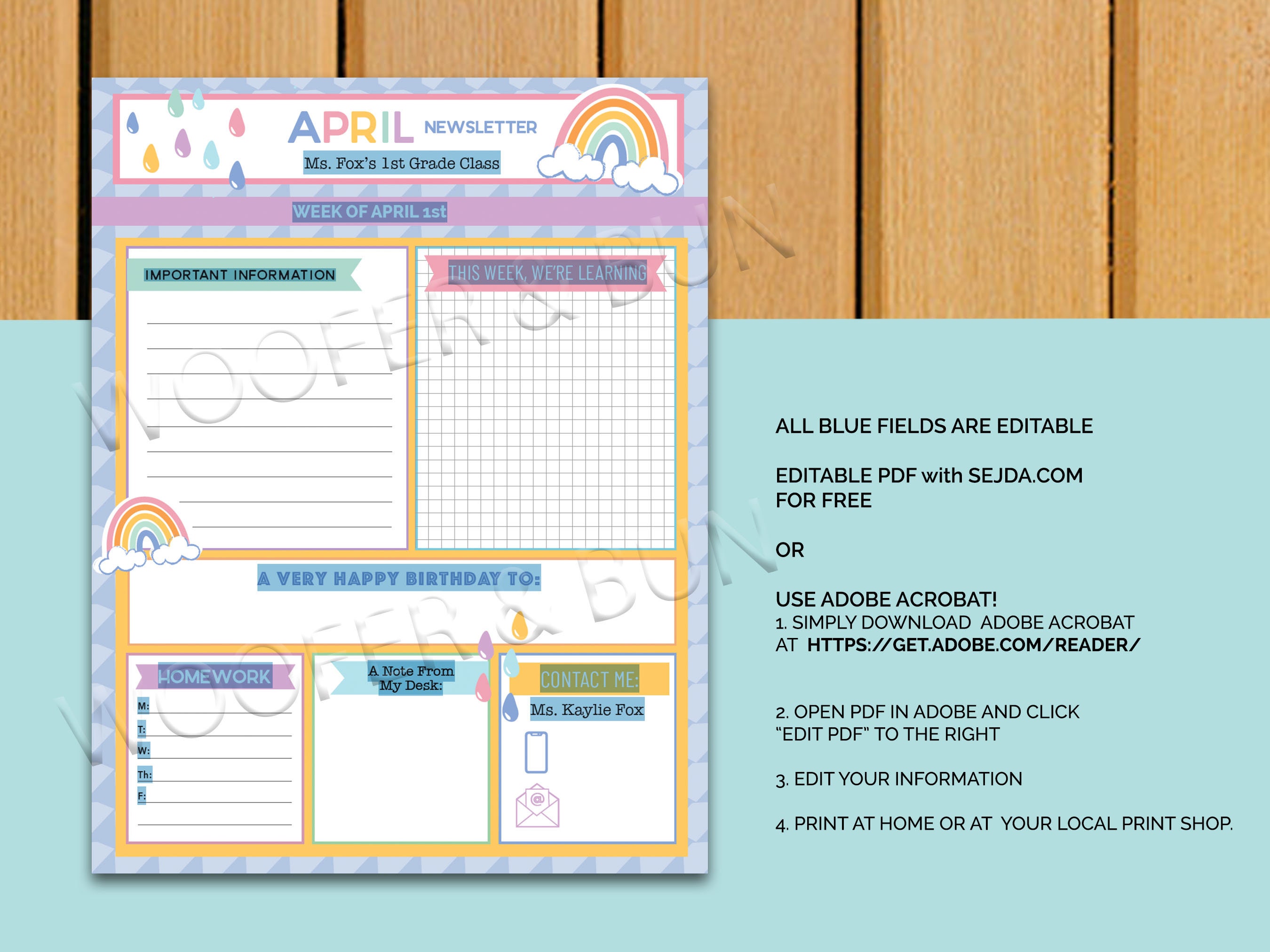 Teacher Monthly Classroom Newsletter - Weekly - April, May, June ...