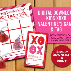 XOXO Tic Tac Toe Game Printable and Tag - Goody Bag Valentines Day Classroom Gift - Love Game - Game & Tag Included! DIGITAL DOWNLOAD only!