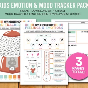 Mood Tracker afdrukbaar voor kinderen, Tweens & tieners emoties grafiek, gevoelens identificeren, ADHD geïllustreerde stemming check-in grafiek