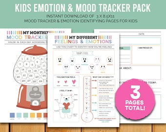 Mood Tracker Printable for Kids, Tweens & Teens Emotions Chart, Identify Feelings, ADHD Illustrated Mood Check-In Chart