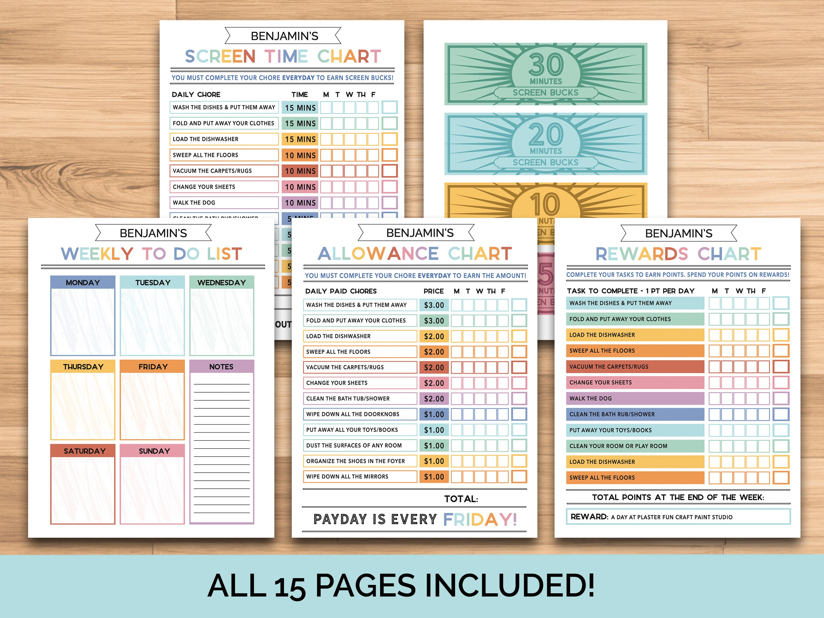 Kids Chore Chart Allowance Chart Reward Responsibility Screen Time ...