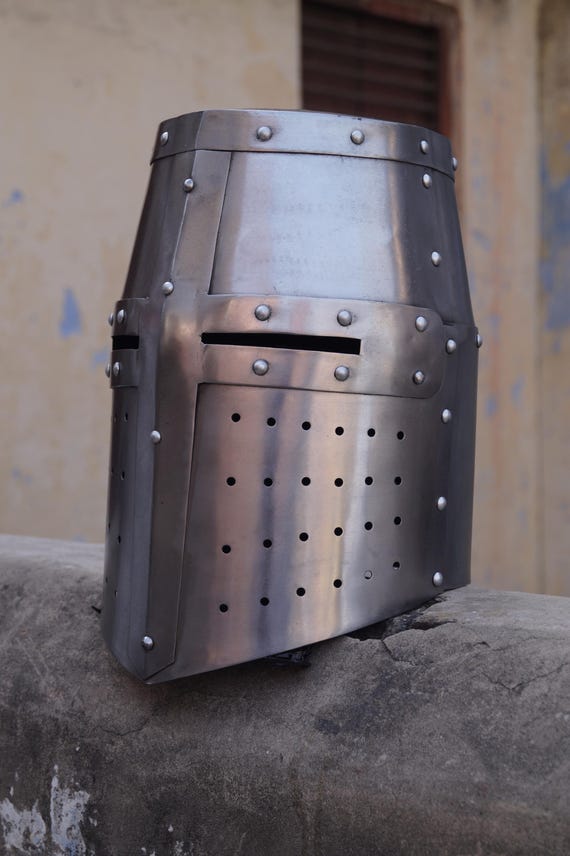 Medieval Crusader Great Helmet | Knight Templar Armor Helmet | Steel Combat Ready Helmet for LARP & Cosplay