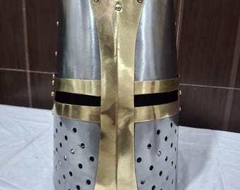 Templier médiéval en laiton, armure croisée, casque en métal, casque croisé, guerrier, cadeaux d'halloween