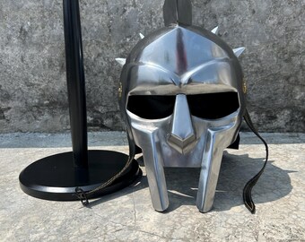Casque de gladiateur fait main : acier de calibre 18, armure de chevalier, GN