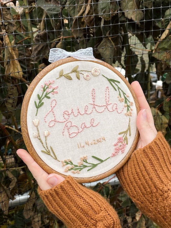 Custom Name Embroidery Hoop, Floral Nursery Decor - Etsy