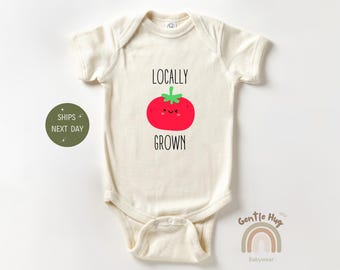 Locally Grown Baby Bodysuit, Vegan Baby Bodysuit, Cute Baby Clothes, Farmers Market Baby Bodysuit, Baby Shower Gift, Natural Bodysuit