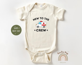New To The Crew Baby Bodysuit, Cute Ambulance Baby Bodysuit, EMT First Responder Baby Gift, Natural Newborn Outfit, Gender Neutral Clothes