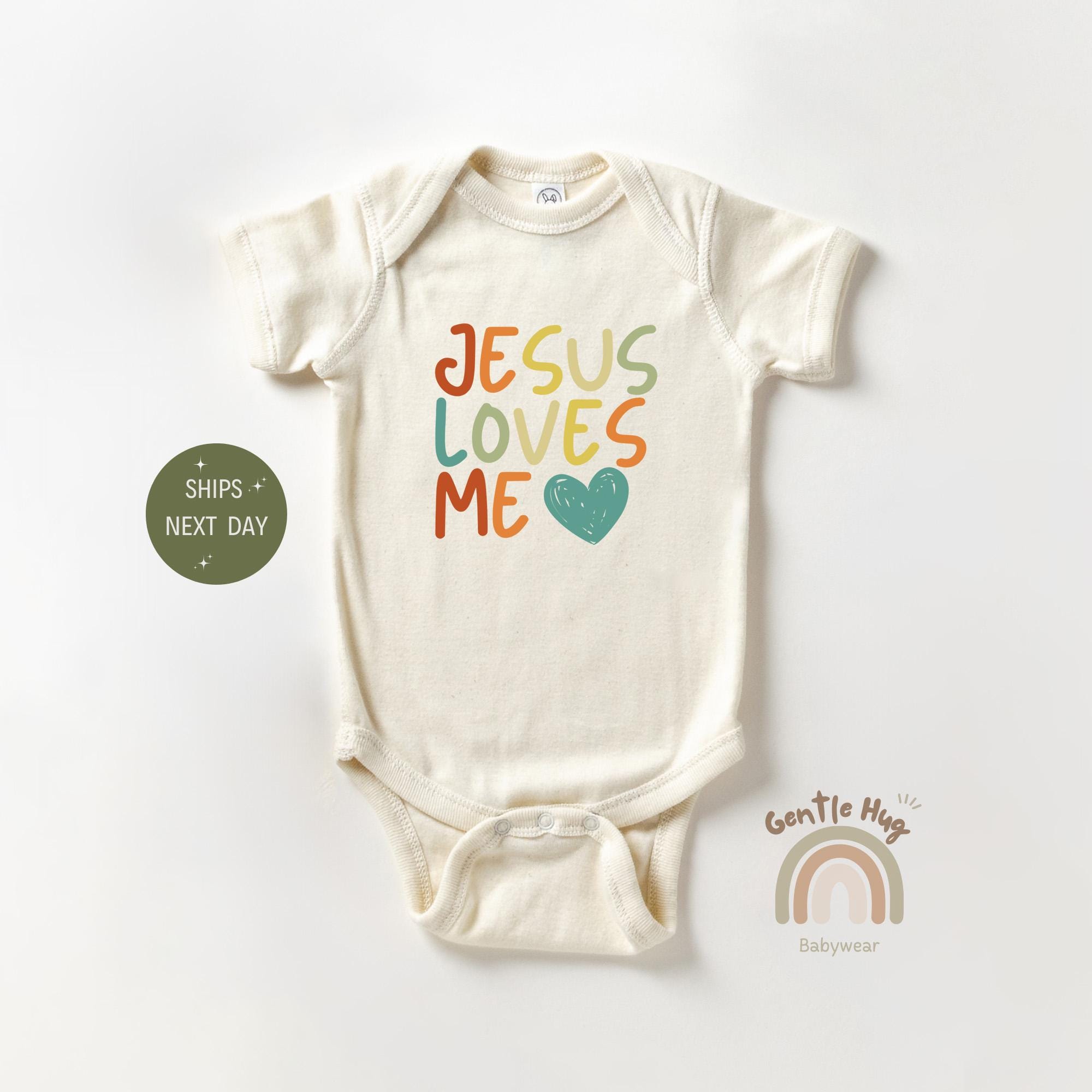 Jesus Loves Me Baby Onesie®, New Baby Christian Bodysuit, Scripture Baby Onesie®, Baptism Gift For Baby Onesie®, Church Baby Bodysuit