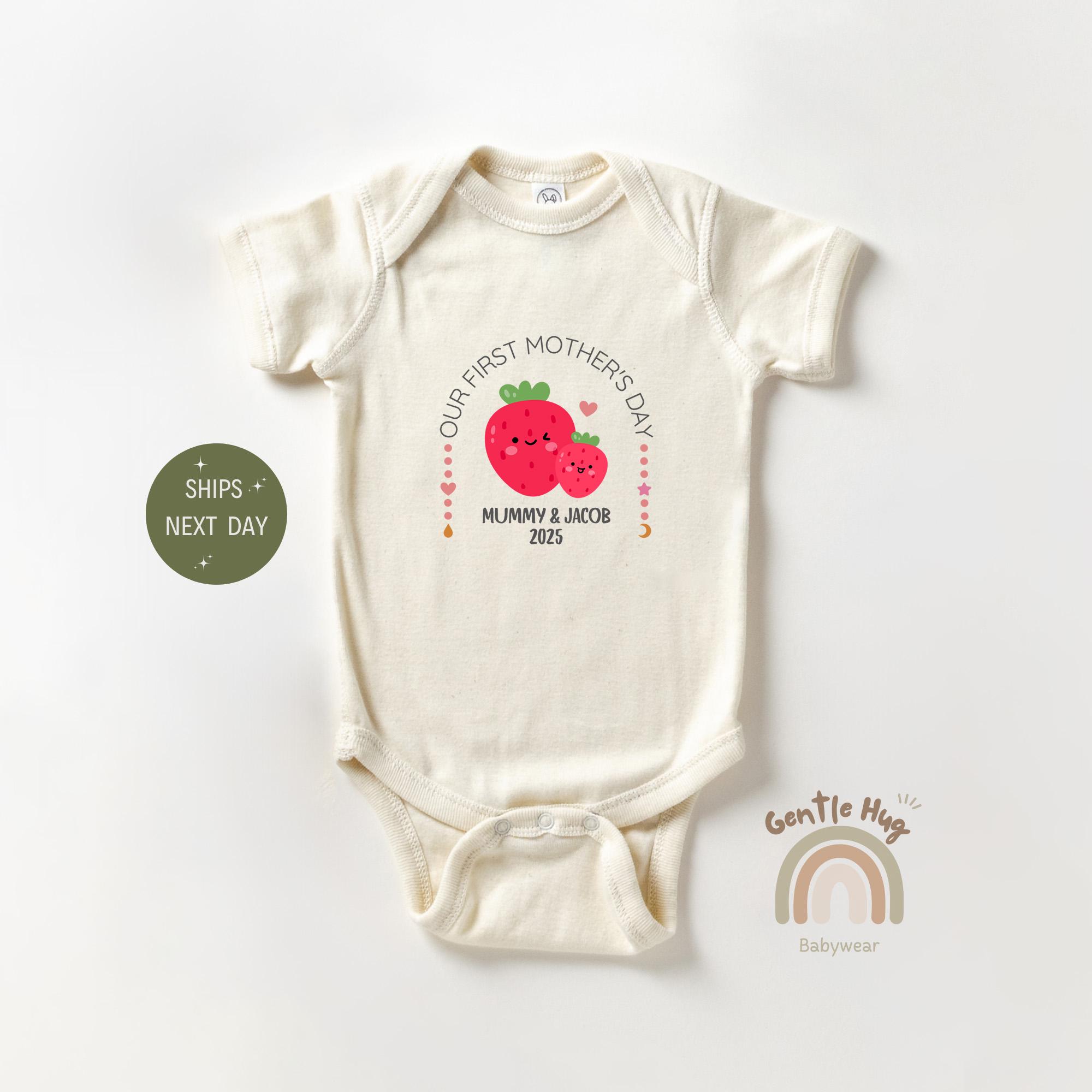 Our First Mother's Day Baby Bodysuit - Personalized Name Mother's Day Strawberry Onesie®, Mothers Day Onesie®, Cute Baby Clothes, Baby Gift