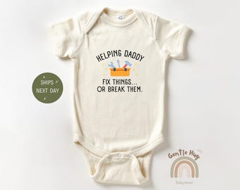 Helping Daddy Fix Things Baby Bodysuit, Funny Daddy And Me Outfit, Cute Baby Boy Clothes, Baby Shower Gift For Dad, Baby Bodysuit